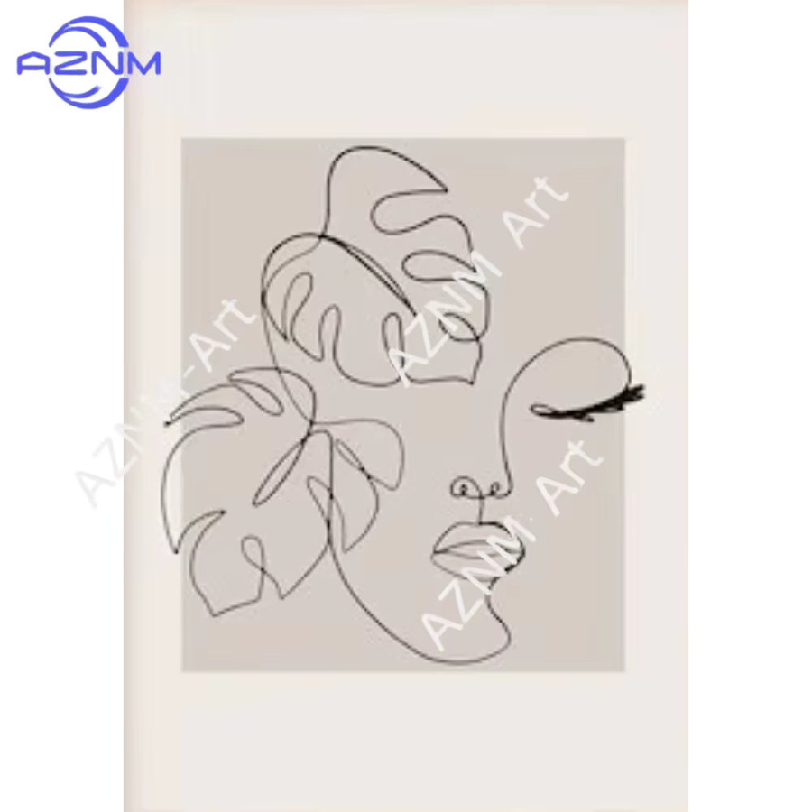 AZNM Abstrakte Frauenfigur Kunstleinwand mit Linienzeichnung im Boho-Stil als Wandbild - Bild 2