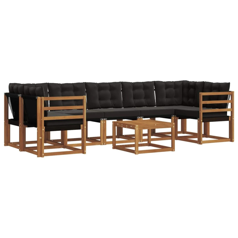 vidaXL 8-tlg. Outdoor-Sofagarnitur in L-Form aus Akazienholz mit Kissen in Natur und Schwarz - Bild 2
