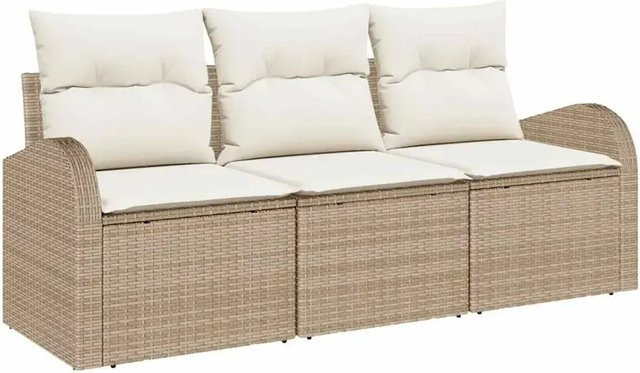 vidaXL Garten-Sofa-Set aus Poly Rattan in Beige mit Kissen und Polstern, 3-teilig - Bild 1