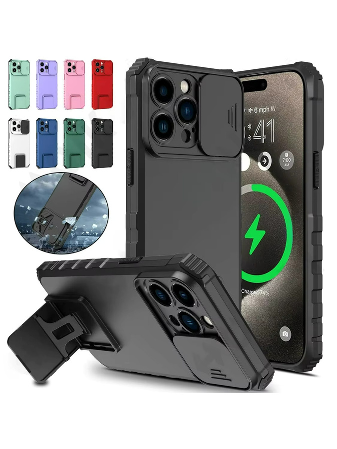 Stoßfeste Magnetische Schutzhülle für Apple iPhone mit Kameraschutz und Live-Ständer in Schwarz oder Lila - Bild 4