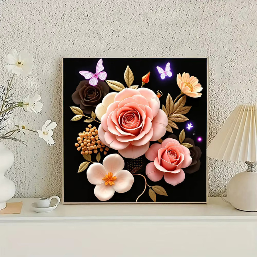 HUACAN Diamantmalerei Set mit Blumen und Schmetterlingen, Rundes Wandkunst-Kit aus Harz und Perlen, Multicolour, Durchmesser: 20 cm - Bild 4