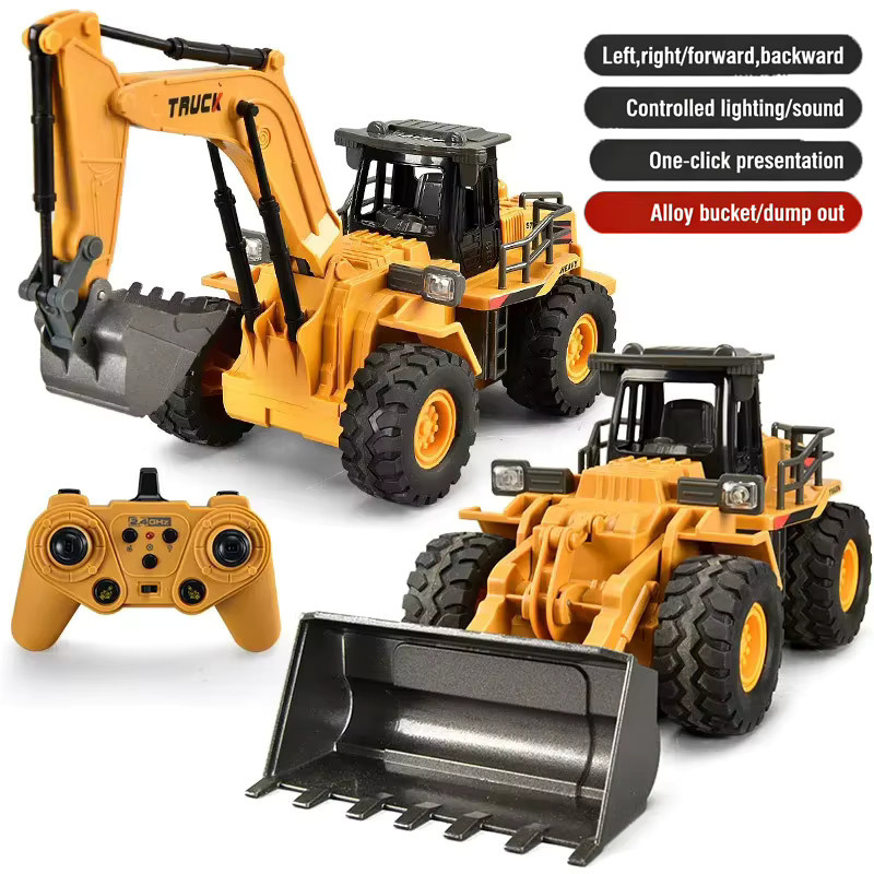 9CH Bagger Bulldozer Muldenkipper, RC Lkw Modell, Metall, Gelb - Bild 3
