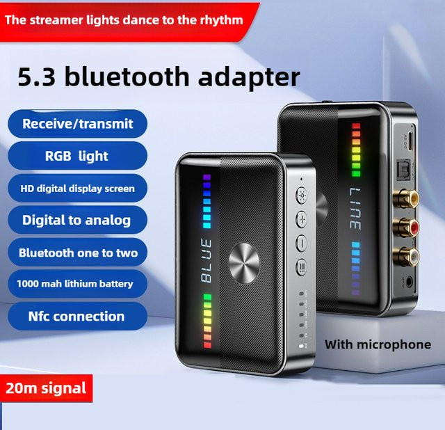 jiansu NFC Bluetooth 5.3 Empfänger und Sender Adapter in Schwarz mit 3,5 mm AUX, RCA und optischer Unterstützung sowie U-Disk Funktion - Bild 1