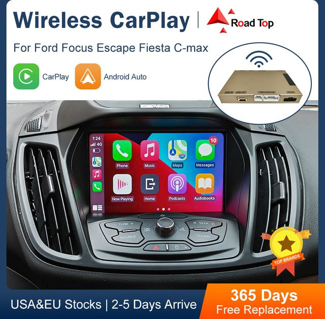 Road Top Kabelloses CarPlay und Android Auto Interface für Ford Focus Escape Fiesta C-max Sync 2 mit Mirror Link und AirPlay in Schwarz - Bild 1