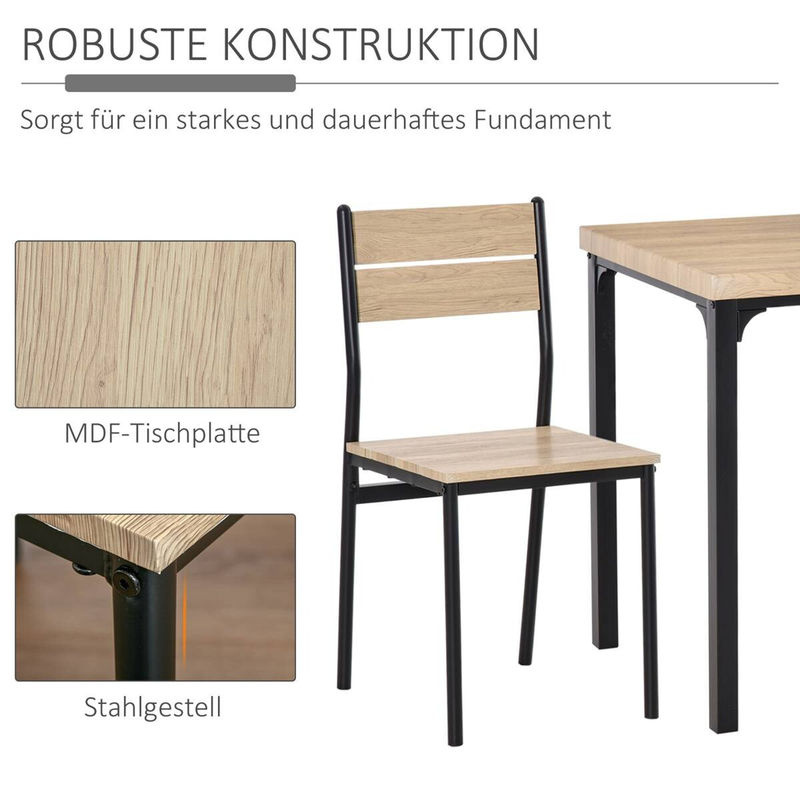 HOMCOM Moderne Essgruppe 3-teilig aus MDF und Metall in Naturholzmaserung und Schwarz mit Beige, B/T/H: 60 x 60 x 76 cm - Bild 5