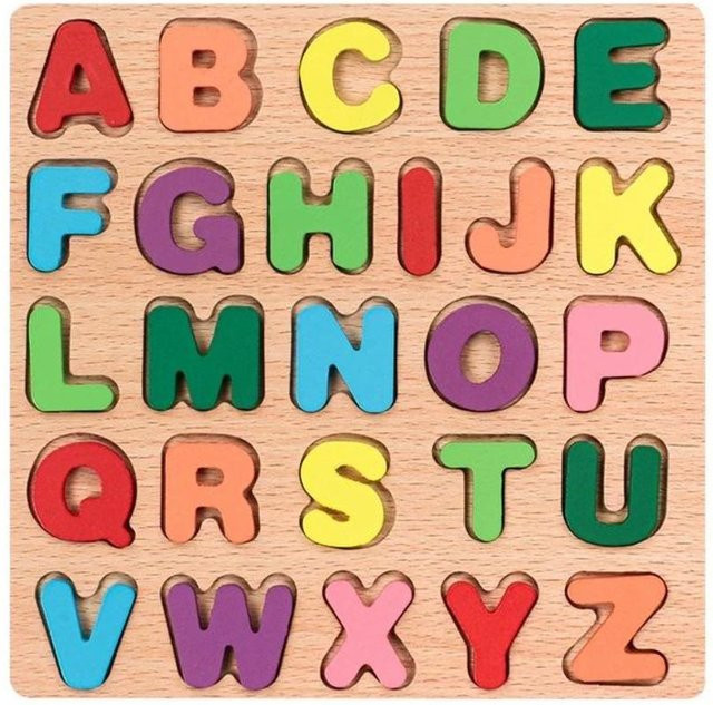 Alphabetische Arithmetik Zahl Geometrische Formen Holzpuzzle, ab 3 Jahre, Blau - Bild 1