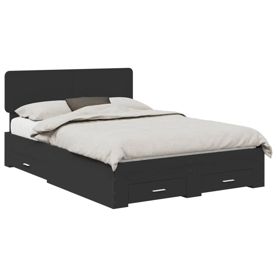 vidaXL Bettrahmen mit Kopfteil und Schubladen in Schwarz, modern, Holzwerkstoff, B/T/H: 140 x 190 x 90 cm - Bild 2
