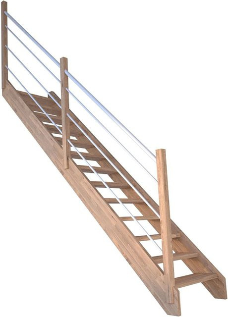 StarWood Treppe Mykonos Pro Eiche Gerade in Weiß und Braun mit Edelstahl-Geländer, Breite: 90 cm - Bild 1