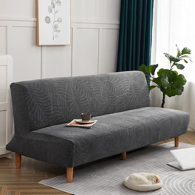 Yiran Furniture Sofa-Bettbezug aus Polyester und Spandex, elastischer Stretchbezug für armlose Klappsofas, grau, Breite: 120 cm - Bild 1