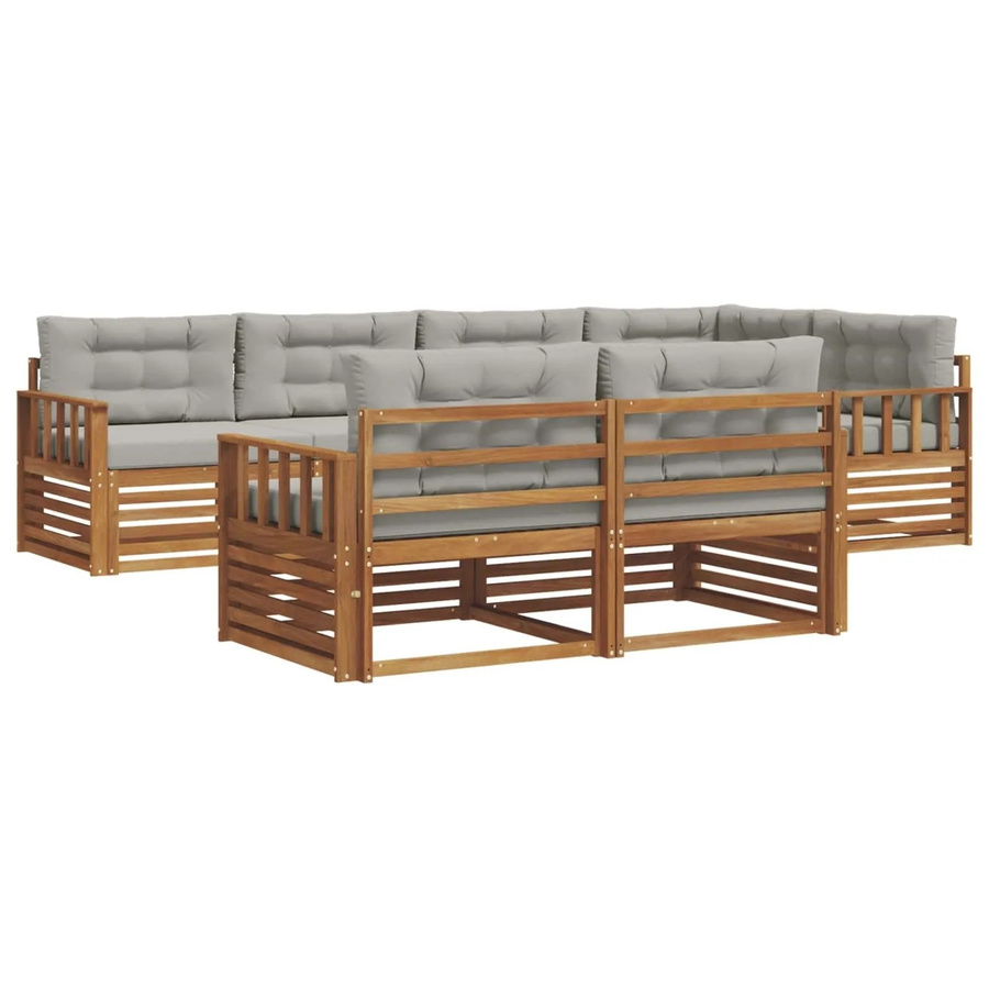 vidaXL Outdoor-Sofagarnitur aus Akazienholz in L-Form mit 22-teiligem Set, Farbe: Natur und Hellgrau - Bild 2