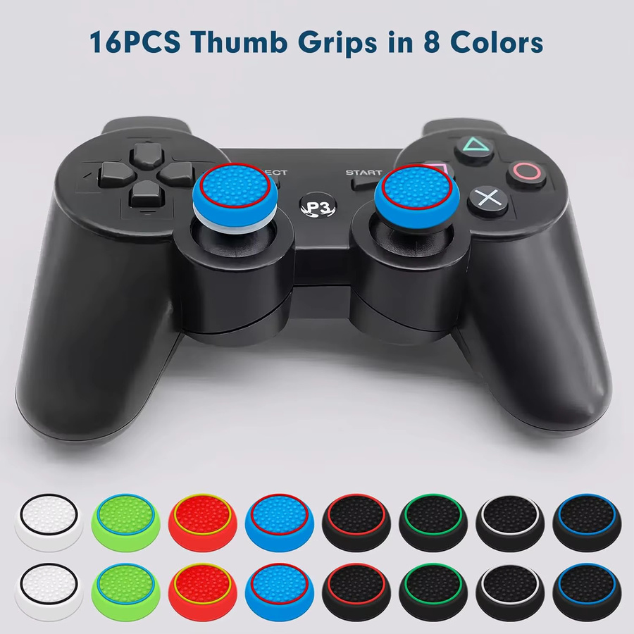 16-teiliges Silikon-Joystick-Kappen Set für PS4 und PS5 in Multicolour, rutschfeste Daumengriffe für Analogsticks - Bild 3