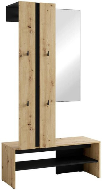 Garderobenset NANTE byLIVING in Eiche Schwarz mit Sitzbank, modern und matt, B/H/T: 100 x 186 x 40 cm - Bild 1