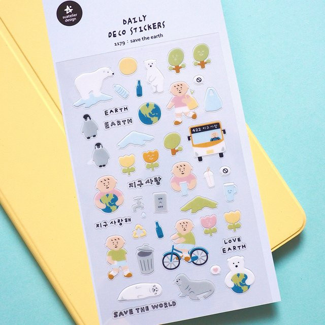Suatelier Save The Earth PVC-Aufkleber für Scrapbooking und DIY Journaling in Mehrfarbig - Bild 1