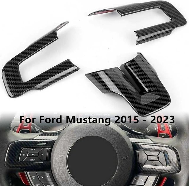 Carbon Faser Lenkrad Abdeckung Trim Aufkleber in Schwarz für Ford Mustang 2015-2023 Innen Dekoration Zubehör - Bild 1