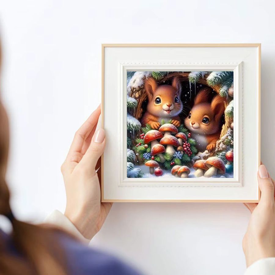 HUACAN Diamantmalerei Set mit niedlichem Winter-Eichhörnchen, 5D DIY Diamant-Stickerei, Vollflächiges Mosaik-Bild in Multicolor, B/H: 20 x 20 cm - Bild 3