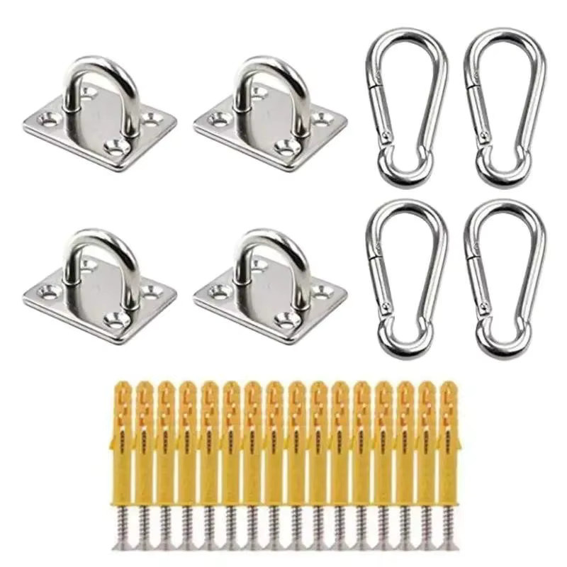Hängeset für Hängematten mit Anker, Schnalle, Karabinerhaken und Schrauben in Silber/Chrome - Bild 2
