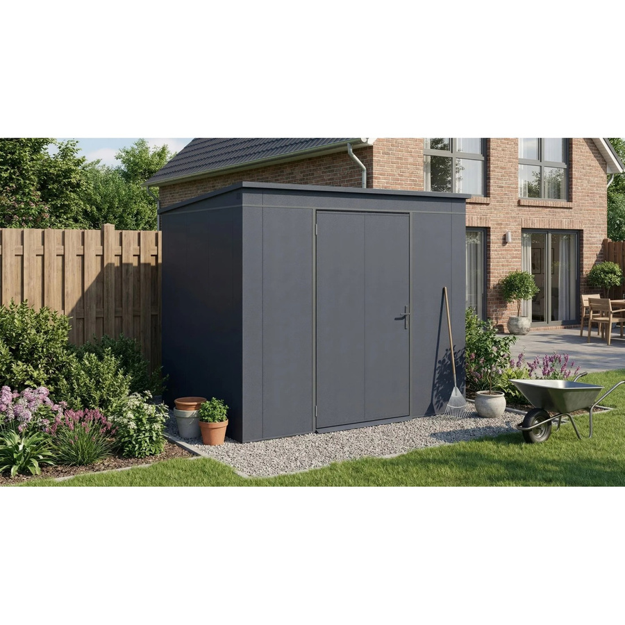 Weka Metall-Gerätehaus Gary in Anthrazit aus Stahlblech, B/T/H: 242 x 198 cm - Bild 2