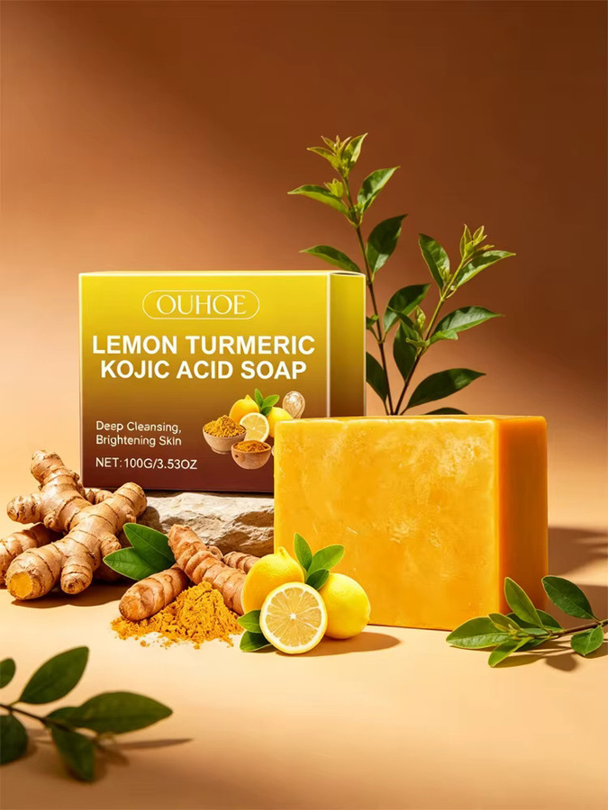 OUHOE Zitronen-Kurkuma-Koji-Seife für Gesicht und Körper, 100g, Unisex - Bild 4