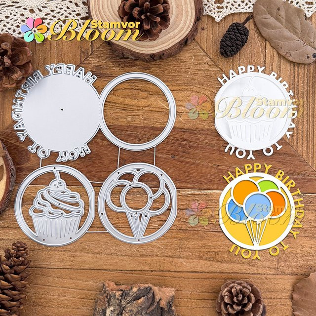 Metall Stanzformen für Scrapbooking und Prägung mit Geburtstagskuchen und Luftballons in Silber - Bild 1