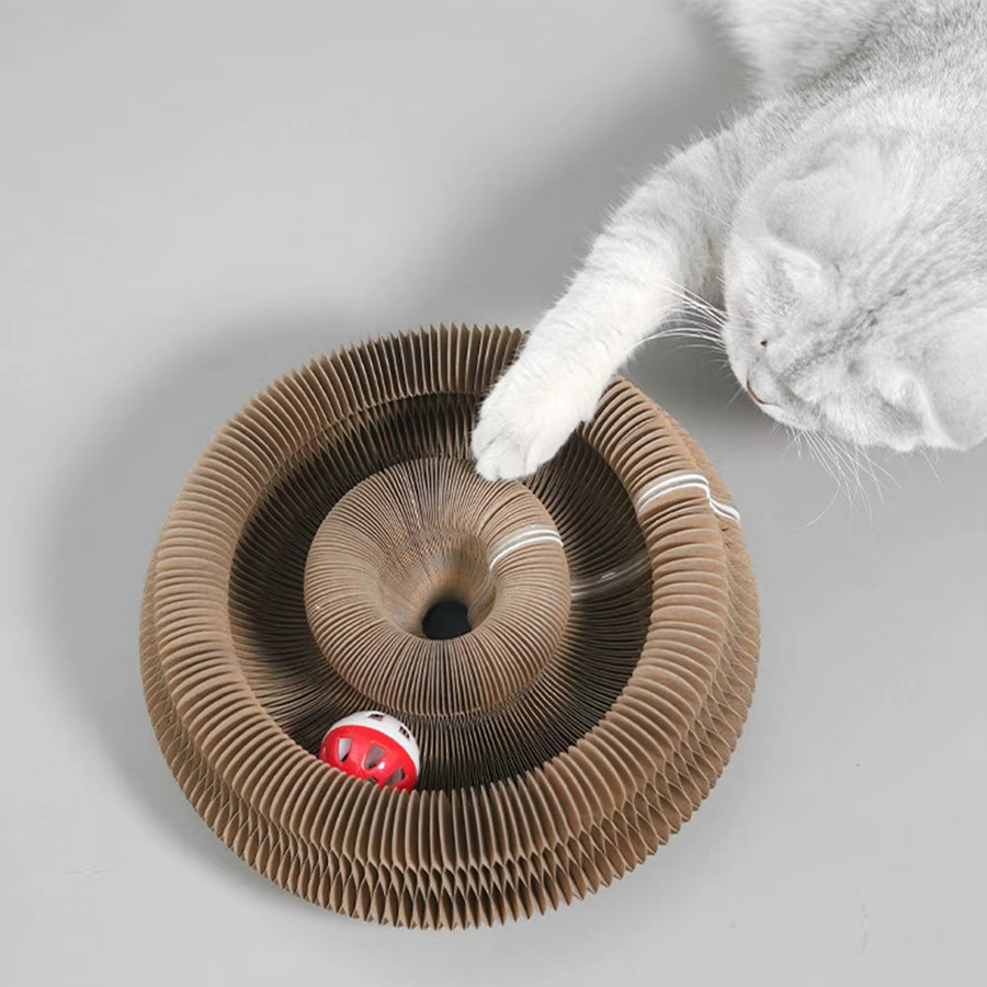 alloet Faltbarer Katzenkratzer mit Glöckchen und Katzenminze, Katzenkratzbrett - Bild 2