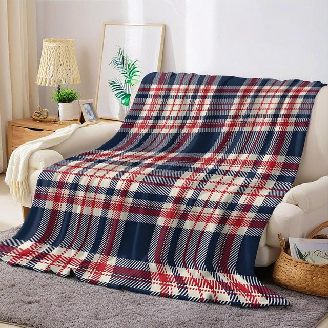 Maritimes Karo Flanelldecke von JMG Household Supplies in Blau, weich und warm, B/B: 150 x 200 cm - Bild 1
