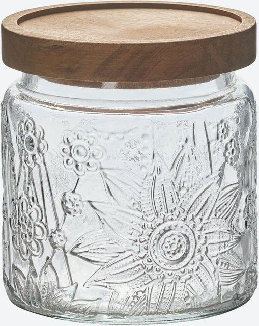 NKD Vorratsglas aus Glas mit floralem Design und Akaziendeckel, transparent und braun, luftdicht verschließbar - Bild 1
