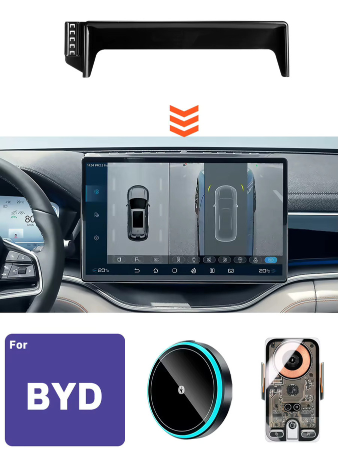 DaleiPro Kabellose Qi Auto-Handyhalterung mit Bildschirm-Fixierclip für BYD Seal U Song Plus Sealion 6 in Schwarz - Bild 4