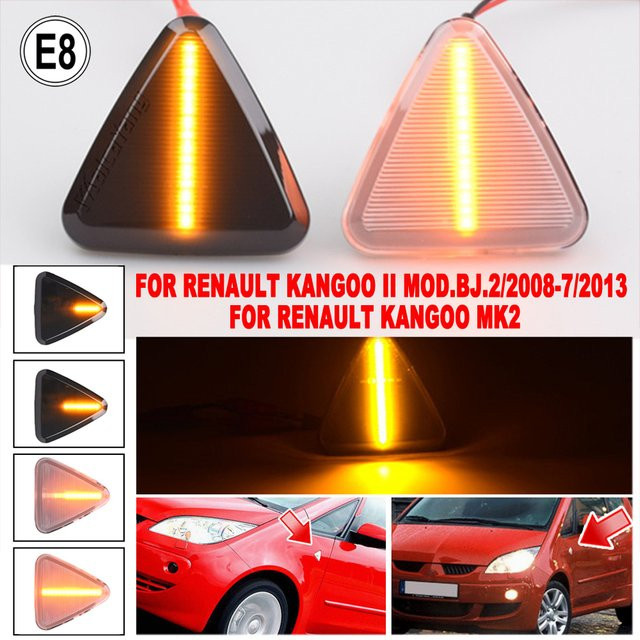 Malcayang Dynamische LED Frontfender-Blinker und Seitenmarkierungsleuchte in Orange für Renault Kangoo II (Baujahr 2008–2013) mit Räucherlinse - Bild 1