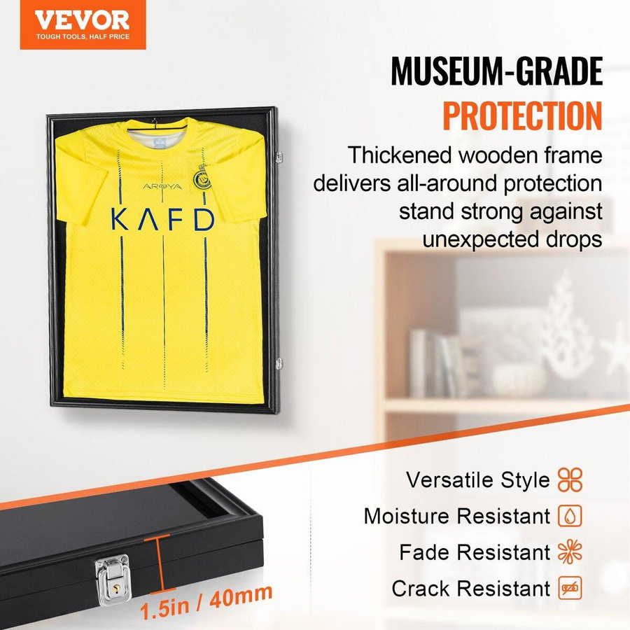 QYK Trikot-Display-Rahmenkasten in Mattschwarz, abschließbare Shadowbox mit UV-Schutz-PC-Glas und Aufhängern, B/H: 61 x 81,3 cm - Bild 3