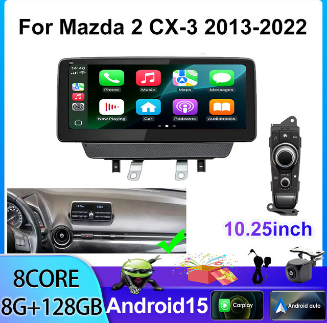 YaYp Android 15 Auto-Radio für Mazda 2 und CX3 (2014-2020) mit 10,25 Zoll Display, GPS-Navigation, Carplay und Multimedia-Player in Schwarz - Bild 1