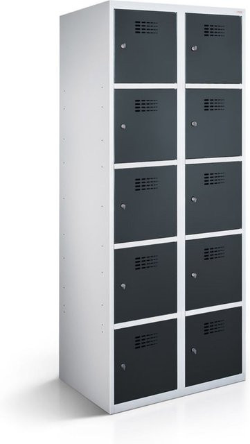 rotstahl Fächerschrank mit 10 Fächern und Scharniertüren, Korpus lichtgrau und anthrazit, B/T/H: 60 x 50 x 180 cm - Bild 1