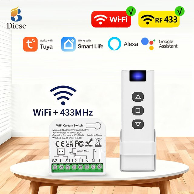 Tuya Smart Life WLAN und RF433 Smart-Schalter für Rolladen, Jalousien und Fensterbeschattungen in Weiß, kompatibel mit Alexa und Google Home - Bild 1