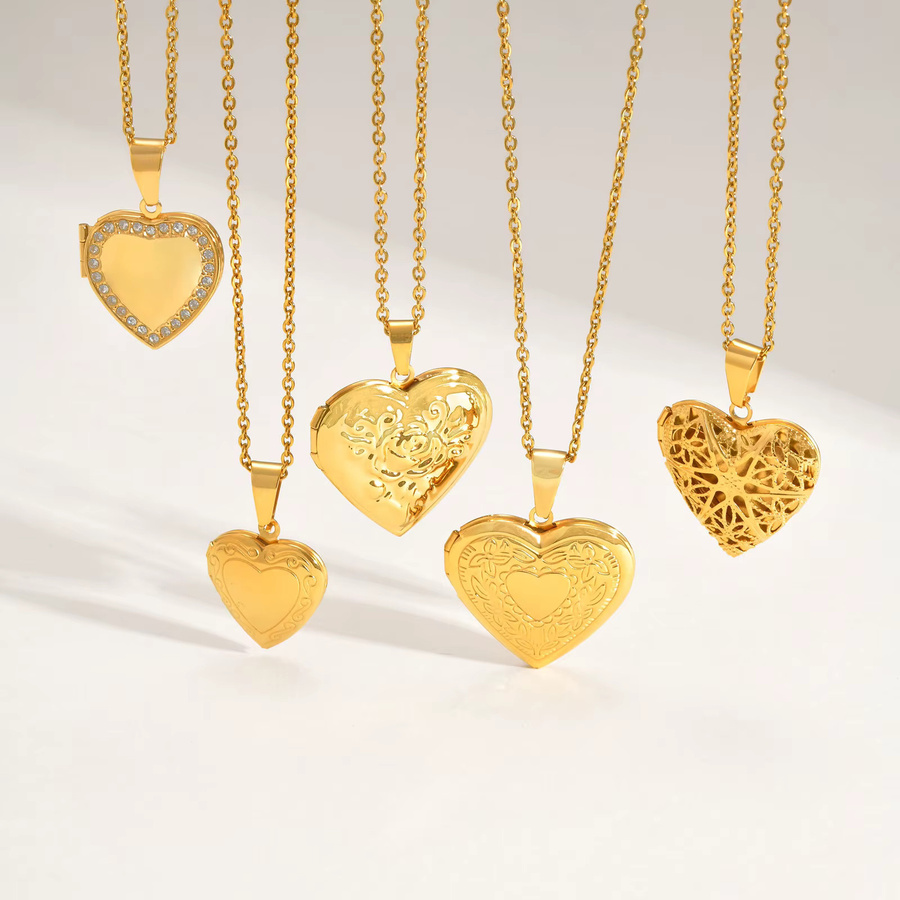 Vnox Halskettenanhänger Herz-Medaillon, Edelstahl, Gold, Damen - Bild 1