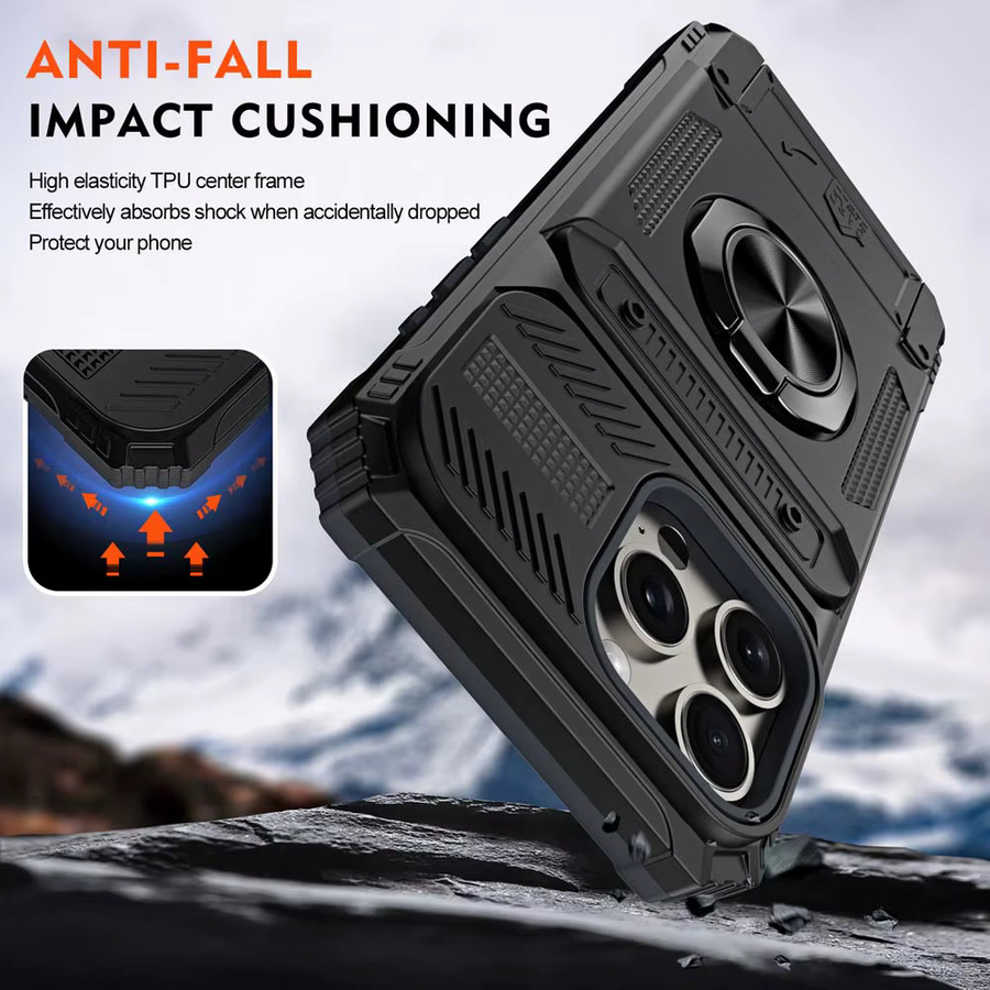Magnetische Schutzhülle für Apple iPhone 16 Pro Max, 15, 14, 13, 11, 7, 8 Plus mit Kartenfach und Ring für die Rückseite in Schwarz und Grün - Bild 3