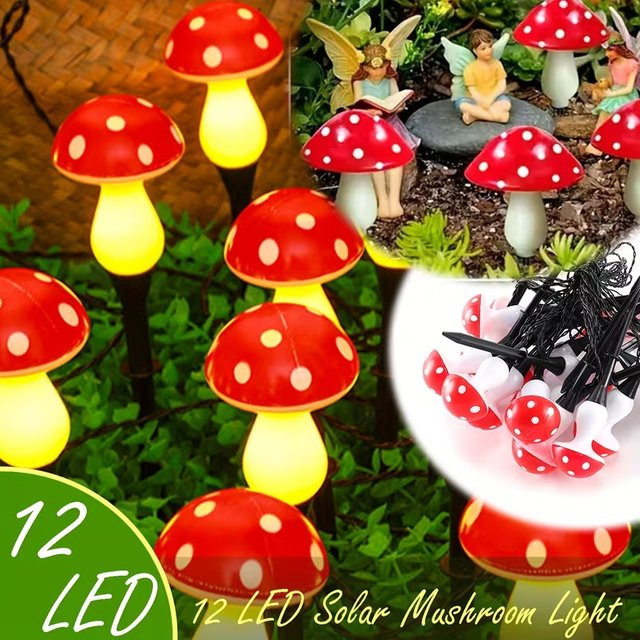 OKAL RED EAST Solar-Pilz-Lichter mit LEDs und 8 Beleuchtungsmodi zur Dekoration für Garten, Wege und Rasen - Bild 1