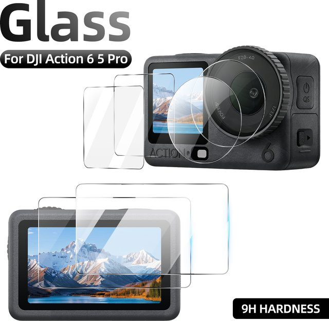 DJI Osmo Action 6 und Osmo Action 5 Pro Schutzglas Set: Transparentes 9H Gehärtetes Glas für Bildschirm und Objektiv zur Kratzschutz-Optimierung - Bild 1