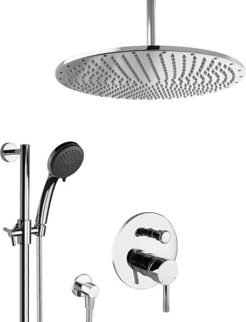 PaulGurkes Unterputz Duschset mit Duschstange und Handbrause in Chrom und Silber, Regendusche mit Massagefunktion - Bild 1