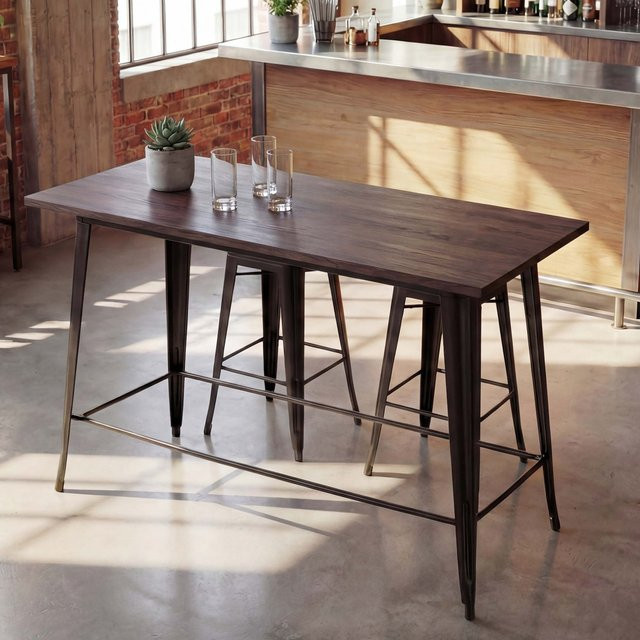 Bartisch MCW-H10 Tresentisch im Industrie-Design aus Ulmenholz, schwarz-braun, B/T/H: 147 x 106 x 60 cm - Bild 1