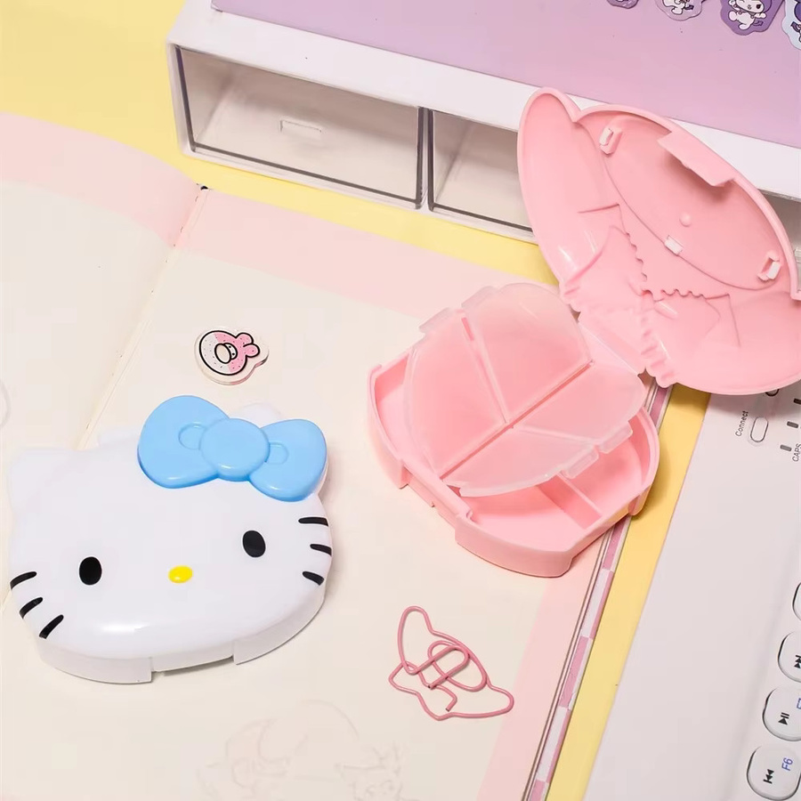 Sanrio Hello Kitty Pillendose mit 4 Fächern und Cartoon Melody Design als tragbarer Pillen-Organizer für deine Reise - Bild 1