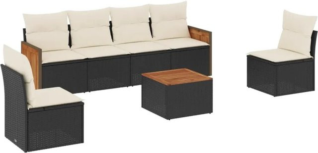 vidaXL 7-teilige Garten-Sofagarnitur aus Poly-Rattan in Schwarz mit Kissen und Stauraum - Bild 1