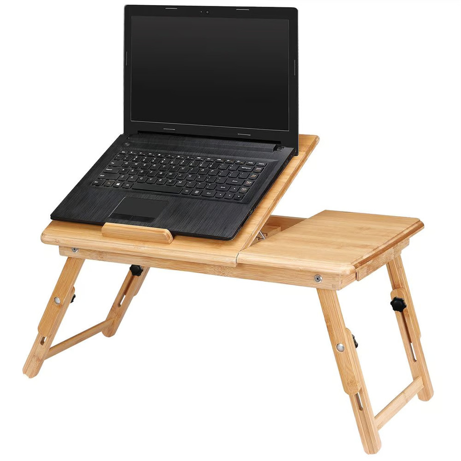 Casaria 2er-Set Laptoptisch aus Bambus in Braun mit höhenverstellbarer und neigbarer Tischplatte, B/T/H: 55 x 28 x 35 cm - Bild 2