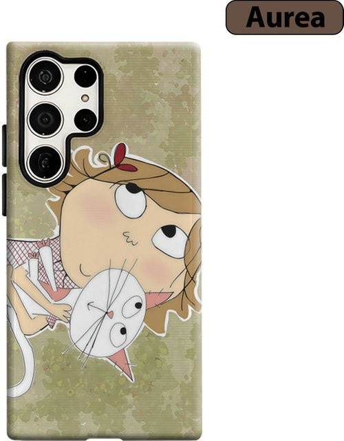 Stoßfeste Samsung Galaxy Handyhülle mit verspieltem Mädchen- und Katzenmuster für Galaxy S25 Ultra, S24 und S23 Ultra Plus in robuster Doppelschicht-Bauweise - Bild 1