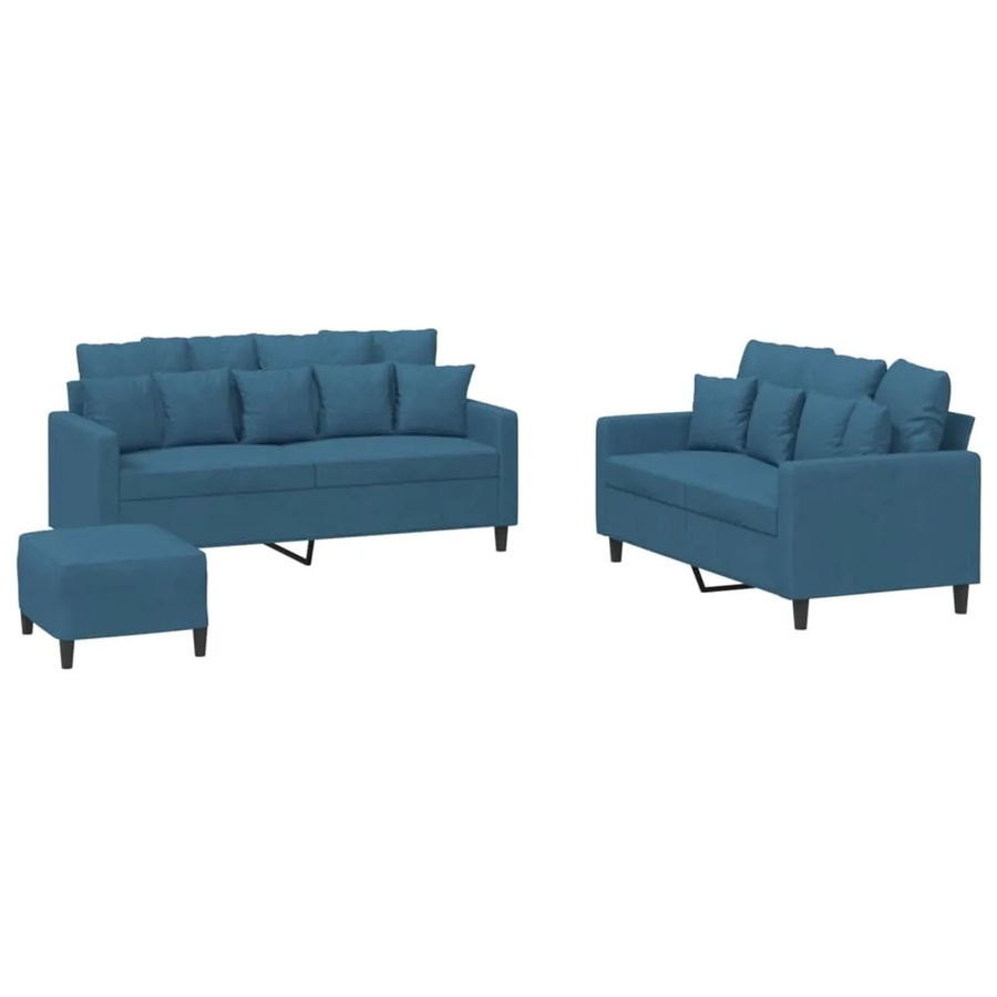 vidaXL 3-teilige Sofagarnitur aus Samt mit Kissen in Blau - Bild 2
