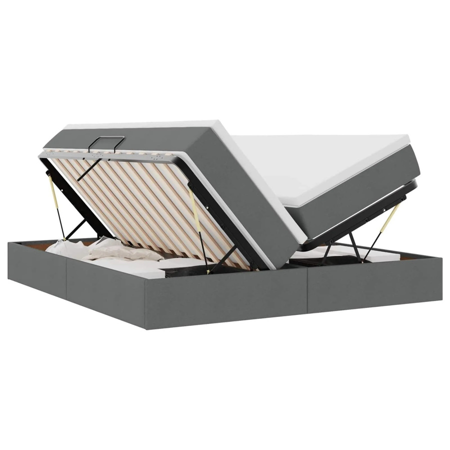 vidaXL Aufbewahrungsbett mit Matratze in Dunkelgrau, modernes Hybridbett mit Lift-up-Funktion aus Metall und Polyester, B/T: 200 x 200 cm - Bild 2