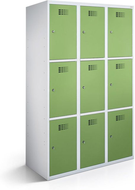 rotstahl Fächerschrank mit 9 Fächern in Hellgrün und lichtgrauem Korpus, B/T/H: 120 x 50 x 180 cm - Bild 1