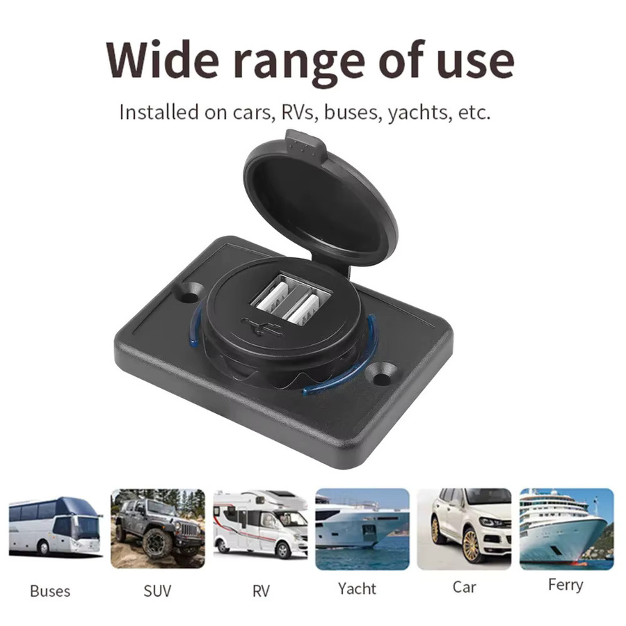 Kebidumei Dual-USB-Ladegerät QC3.0/3.1A Steckdosen-Adapter in Schwarz für Motorrad, Auto, Boot, ATV, UTV, Wohnmobil und Wohnwagen (12–24 V) - Bild 4