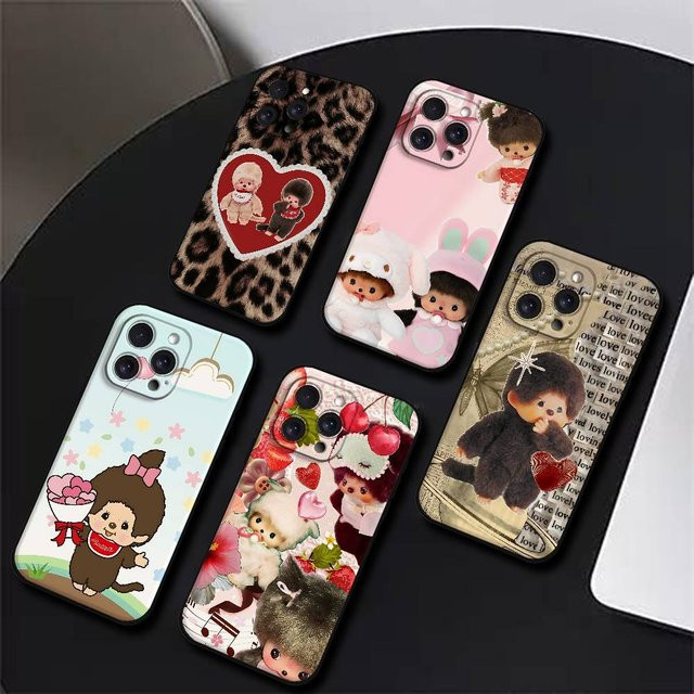 Mesuca M-Monchhichi Handyhülle für iPhone 15 14 13 12 11 Pro Max und weitere Modelle, Schwarz/Mehrfarbig - Bild 1
