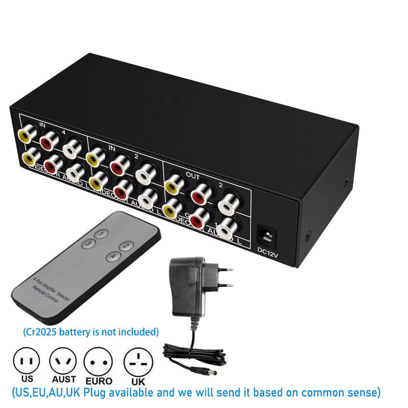 HDmatters Composite AV RCA Switch Splitter 4 in 2 Out Analog Video C-VBS Splitter mit Fernbedienung, Schwarz - Bild 6
