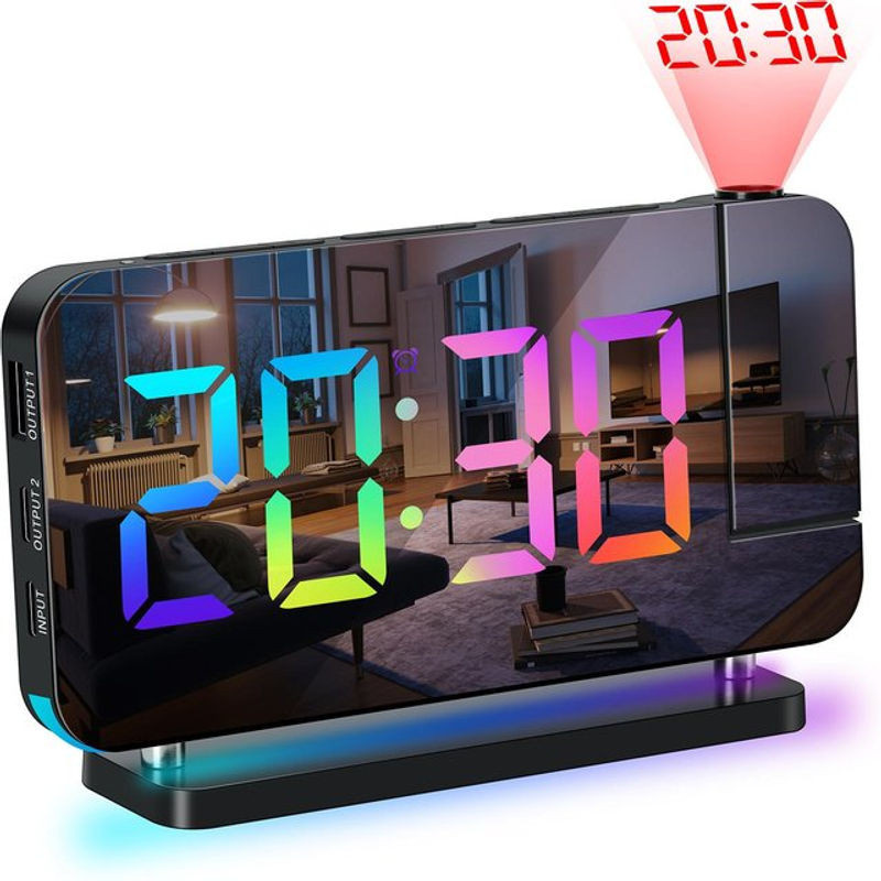 Tooarts Projektionswecker Digital mit RGB-LED-Anzeige und Spiegeloberfläche in Schwarz - Bild 1