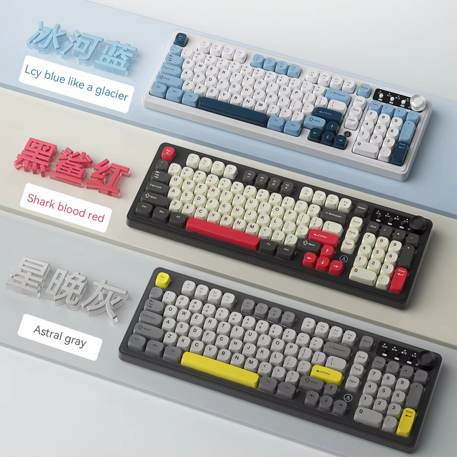 Ajazz AF98 Mechanische Tastatur mit RGB-Beleuchtung, kabellos oder kabelgebunden, 98 Tasten, Schwarz/Mehrfarbig - Bild 3